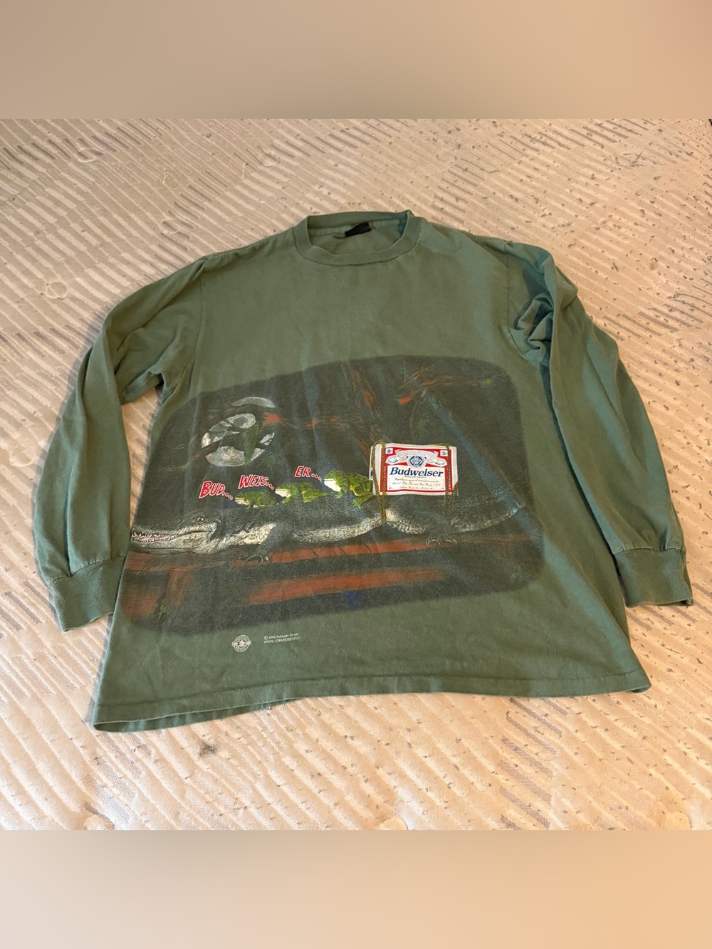 Vintage Budweiser 1996 Frog Alligator Long Sleeve T shirt size XL
